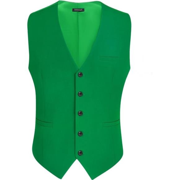 Men's Vest Formal Waistcoat Green3 - Picture 1 of 6